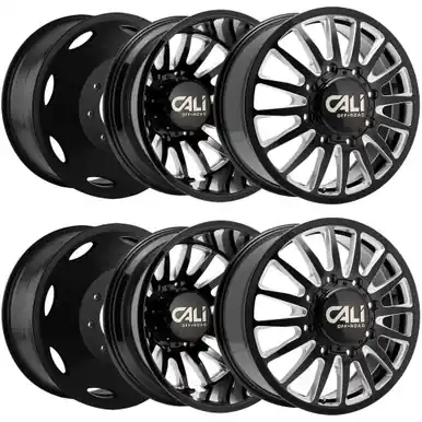 Factory Price (Set of 6) 20" Inch Cali 9110D Summit Dually 8x6.5" Black/Milled Wheels Rims 9110D-2881BM121-6