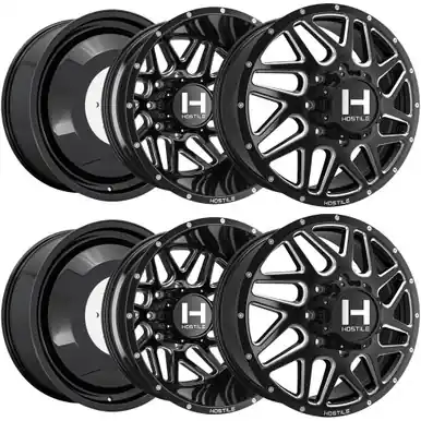 Cheap Set of 6-20" Inch Hostile H401 Sprocket Dually 8x6.5" Black/Milled Wheels Rims H401-20828165BH410-6