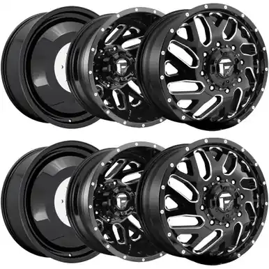 Hassle-Free Returns (Set of 6) 20" Inch Fuel D581 Triton Dually 8x6.5" Black/Milled Wheels Rims D58120828D35-6
