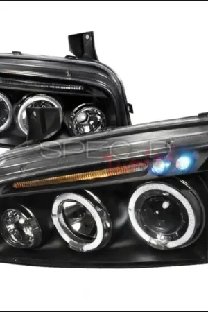 One Day Deal Dodge Charger Spec-D Halo LED Projector Headlights - Black - LHP-CHG05JM-TM