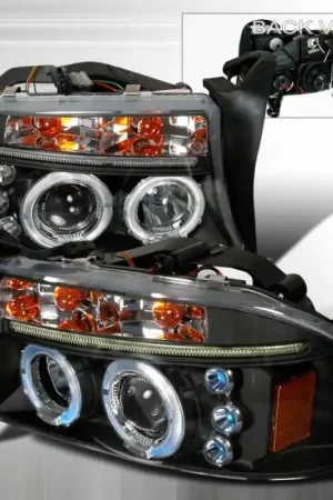 Dodge Dakota Spec-D Halo LED Projector Headlights - Black - 2LHP-DAK97JM-TM Deal