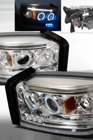 Budget Dodge Dakota Spec-D Halo LED Projector Headlights - Chrome - 2LHP-DAK05-TM