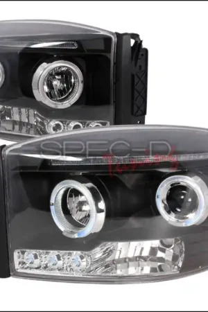 Dodge Ram Spec-D Halo LED Projector Headlights - Black - 2LHP-RAM06JM-TM While Supplies Last