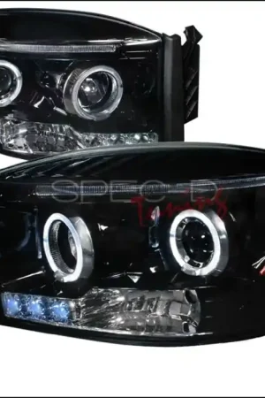 Time-Limited Dodge Ram Spec-D Halo Projector Headlight Gloss - Black Housing - Smoke Lens - 2LHP-RAM06G-TM