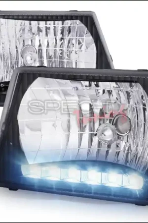 High Quality Ford E-Series Spec-D Euro Headlights - Black Housing with LED - LH-ECON92JM-RS