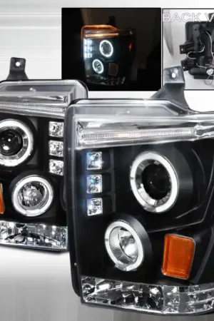 Ford F250 Spec-D Halo LED Projector Headlights - Black - 2LHP-F25008JM-TM Time-Limited