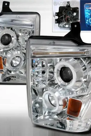 Price Cut Ford F250 Spec-D R8 Style Halo LED Projector - Chrome - 2LHP-F25008-TM