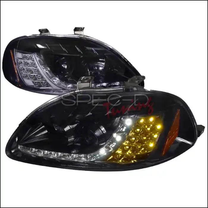 Honda Civic Spec-D R8 Style Smoked Lens Gloss - Black Amber LED Signal Projector Headlights - 2LHP-CV96G-8V2-TM Budget
