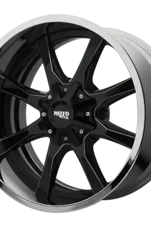 Crafted Moto Metal MO201 6X135/6X139.7 22X12 -44 GLOSS BLACK MILLED CENTER CHROME LIP