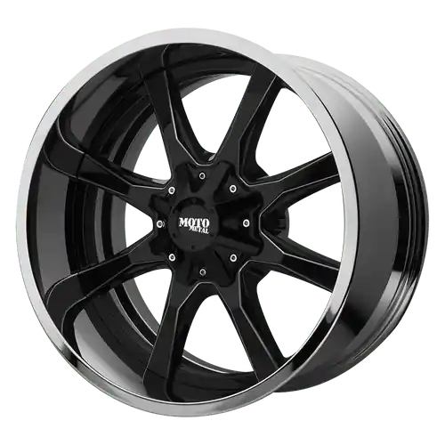 Crafted Moto Metal MO201 6X135/6X139.7 22X12 -44 GLOSS BLACK MILLED CENTER CHROME LIP