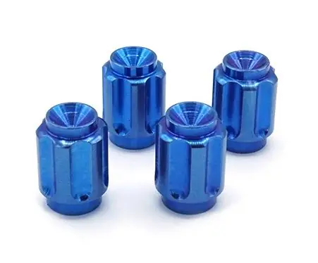 Dress Up Bolts Titanium Valve Stem Gear Design Caps (Blue) - Universal Last Chance
