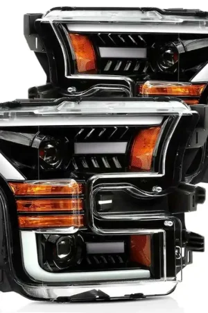 Original AlphaRex 15-17 Ford F-150 LUXX LED Projector Headlights Plank Style Alpha Blk w/Activ Light/DRL