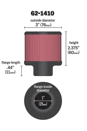 Price Drop K&N 1 inch ID 3 inch OD 2.375 inch H Rubber Base Crankcase Vent Filter