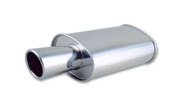 Exclusive Vibrant StreetPower Oval Muffler with 4in Round Tip Angle Cut Rolled Edge - 2.5in inlet I.D.