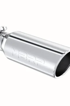 MBRP Universal Tip 4in OD 2.5in Inlet 12in Length Angled Cut Rolled End Clampless No-Weld T304 Luxury