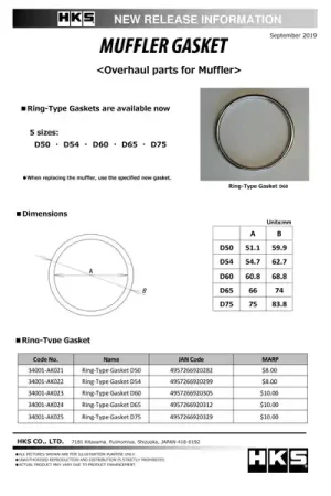 Discount HKS Muffler Gasket 60.8mm ID 68.8mm OD