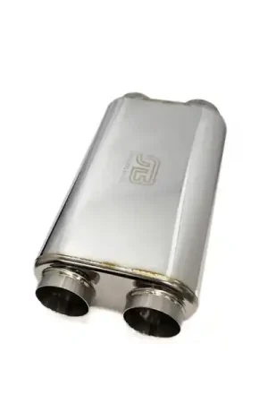 Affordable Stainless Bros 3in x 17in OAL SS304 Thin Oval Muffler (3in Dual In / 3in Dual Out) - Polished