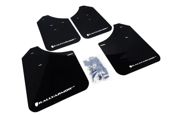 Rally Armor 02-07 Subaru WRX/STI/RS/2.5i (Wagons Req. Mod.) Black UR Mud Flap w/White Logo Worldwide Shipping