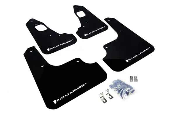 Rally Armor 08-17 Mitsubishi EVO X Black UR Mud Flap w/ White Logo Cheap