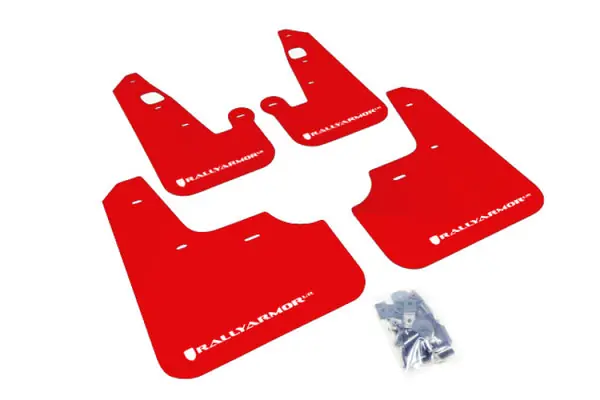 Rally Armor 07-17 Mitsubishi Lancer Red UR Mud Flap w/ White Logo No Minimum Order