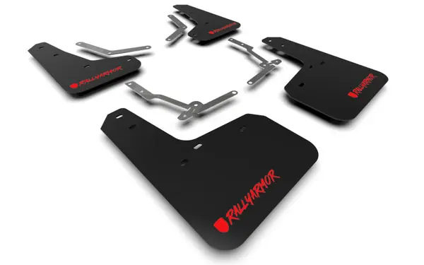 Rally Armor 12-19 Ford Focus ST / 16-19 RS Black UR Mud Flap w/Red Altered Font Logo Worldwide Shipping