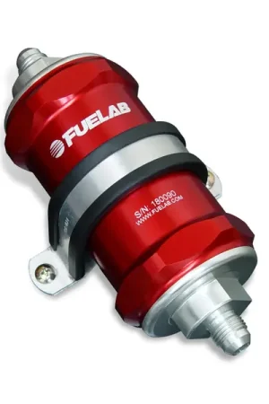 Professional Grade Fuelab 818 In-Line Fuel Filter Standard -6AN In/Out 10 Micron Fabric - Red