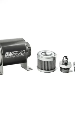 Buy Online DeatschWerks Stainless Steel 6AN 10 Micron Universal Inline Fuel Filter Housing Kit (70mm)
