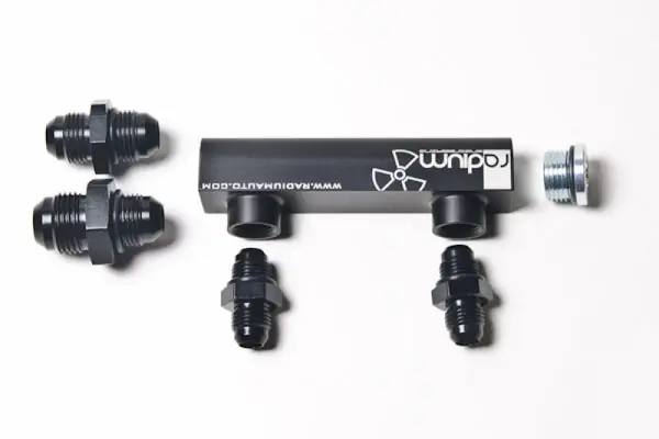 Radium Engineering Universal 4-Port Manifold - Black W/ Logo Cheap