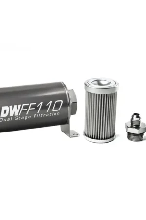 DeatschWerks Stainless Steel 6AN 10 Micron Universal Inline Fuel Filter Housing Kit (110mm) Price Drop