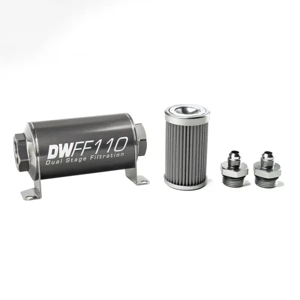 DeatschWerks Stainless Steel 6AN 100 Micron Universal Inline Fuel Filter Housing Kit (110mm) Wholesale