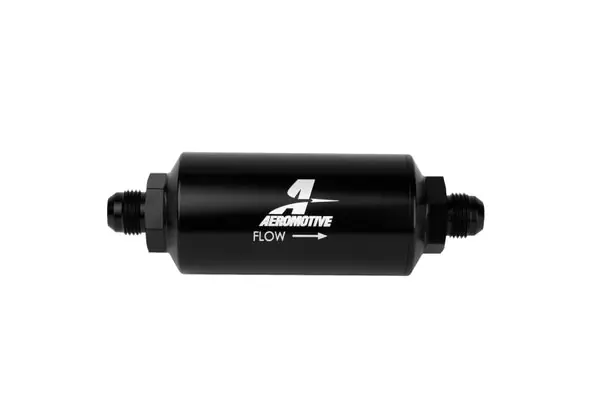 Handmade Aeromotive In-Line Filter - AN-08 size Male - 10 Micron Microglass Element - Bright-Dip Black