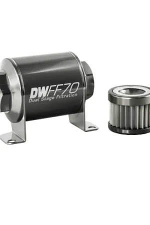 DeatschWerks Stainless Steel 10AN 10 Micron Universal Inline Fuel Filter Housing Kit (70mm) Authentic