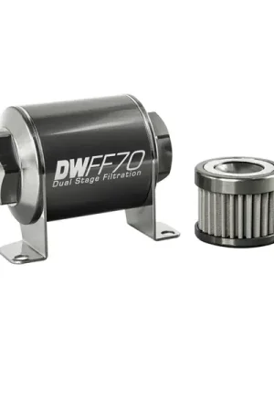 Genuine DeatschWerks Stainless Steel 8AN 100 Micron Universal Inline Fuel Filter Housing Kit (70mm)