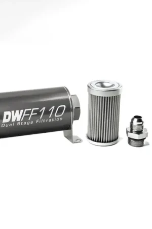 DeatschWerks Stainless Steel 8AN 10 Micron Universal Inline Fuel Filter Housing Kit (110mm) Best Price