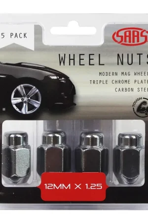 Original SAAS 235255 Wheel Nuts Acorn Taper 12mmX 1.25 Chrome 35mm 5Pk