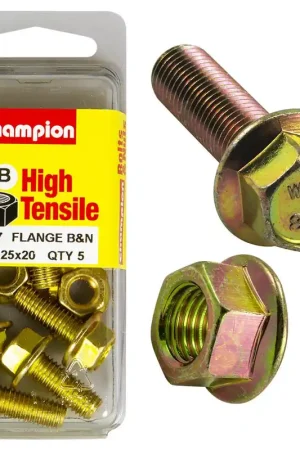 Fresh Stock Champion Pack of 5 (5x Hex Set Screws, 5x Nuts) M8 x 20mm, 12AF High Tensile Grade 8.8, Zinc Plated- FBM47