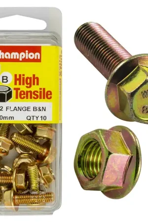 Free Returns Champion Pack of 10 (10x Hex Set Screws, 10x Nuts) M6 x 20mm, 10AF High Tensile Grade 8.8, Zinc Plated- FBM22