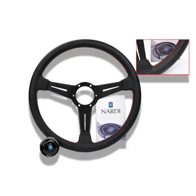 Secure Checkout Nardi Type A 360 Steering Wheel in Black Perforated Leather with Red Stitching